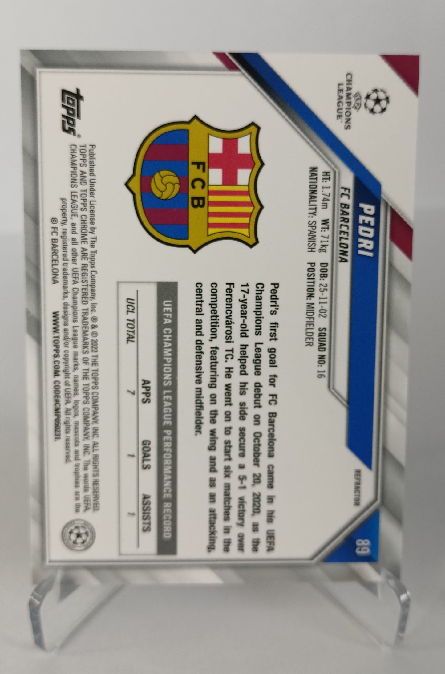 Pedri Refractor Topps Chrome 2021-22 F.C Barcelona