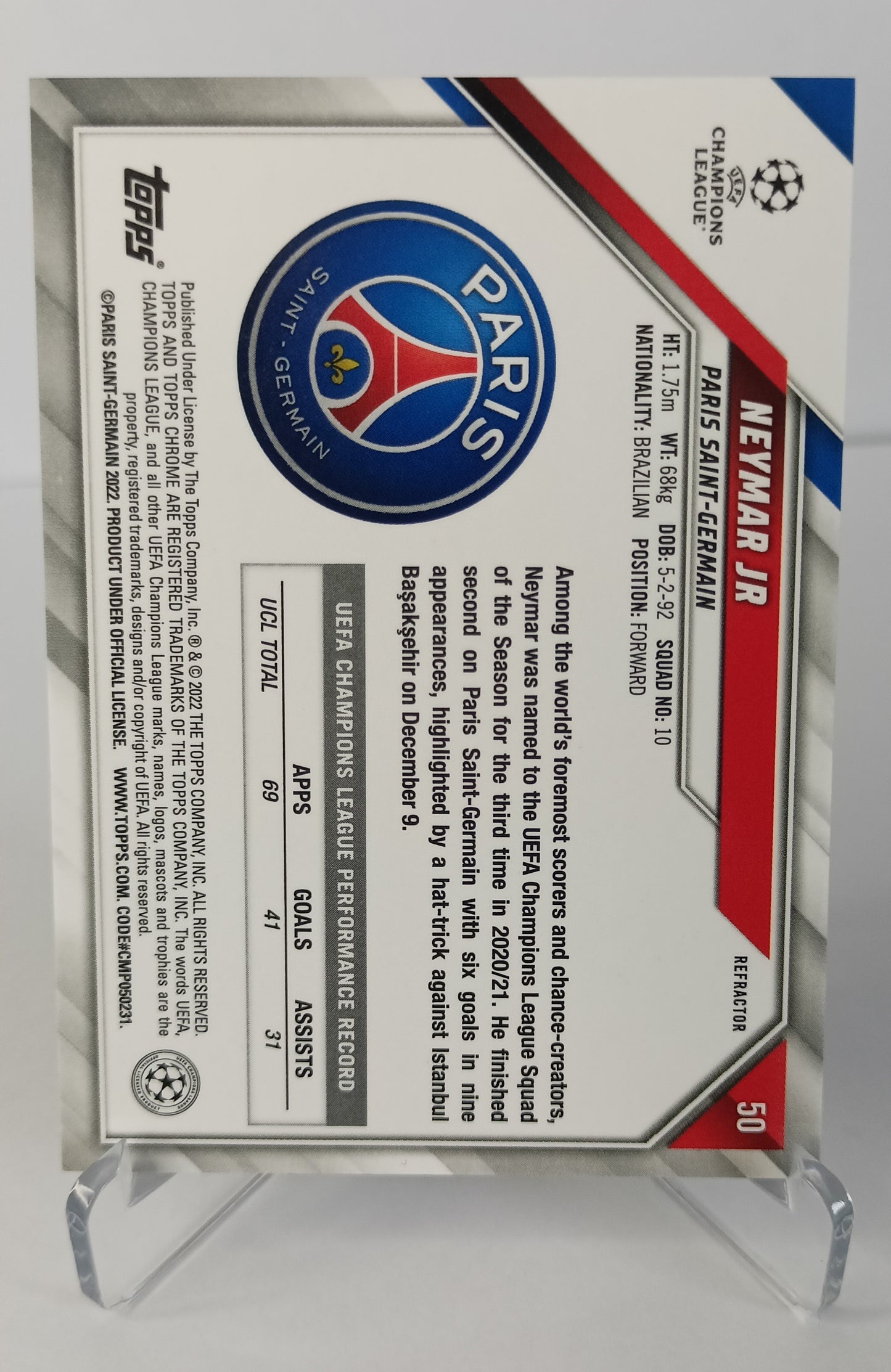 Neymar Refractor Topps Chrome 2021-22 Paris Saint Germain