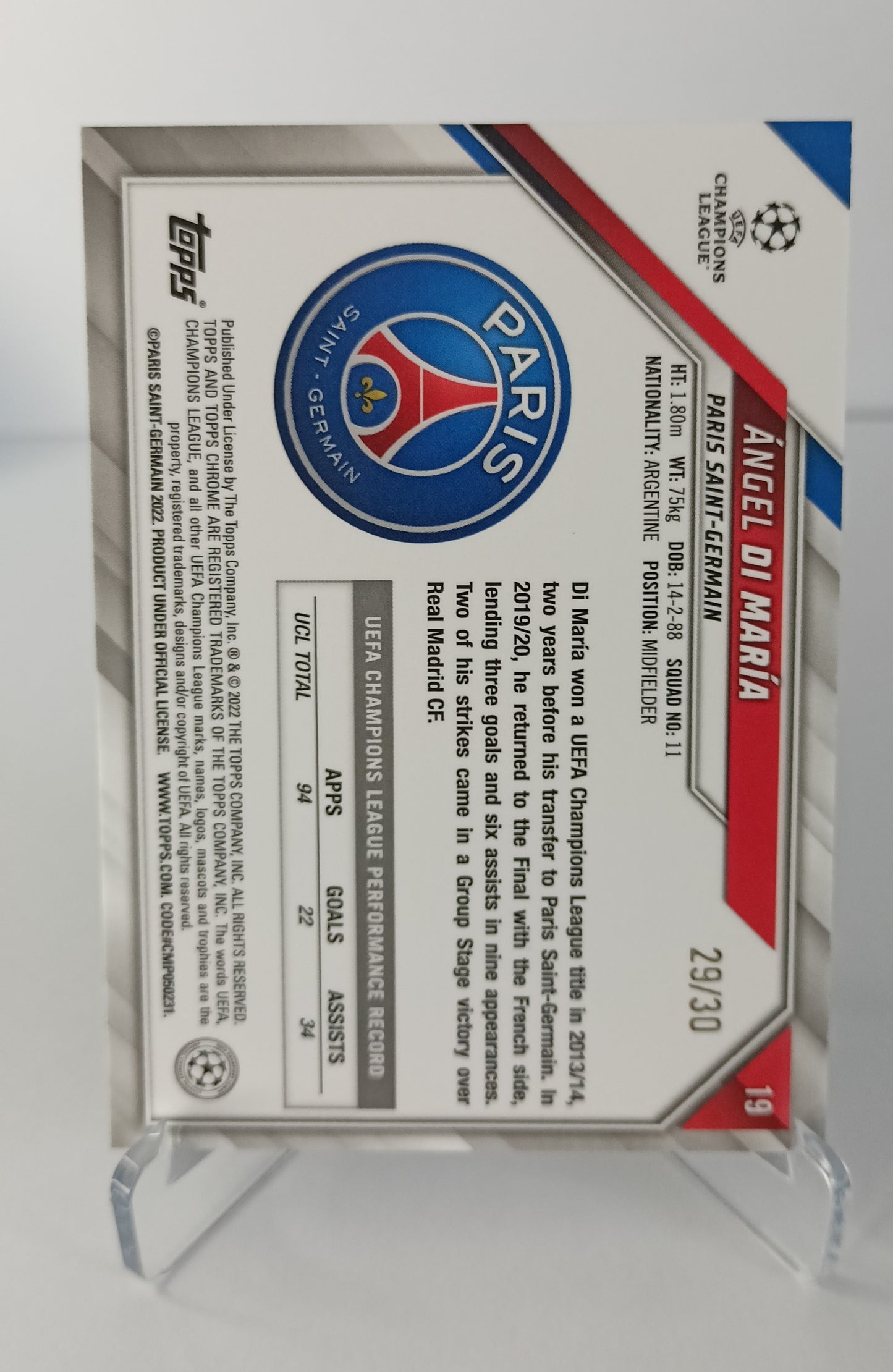 Ángel Di María /30 Topps Chrome 2021-22 Paris Saint Germain