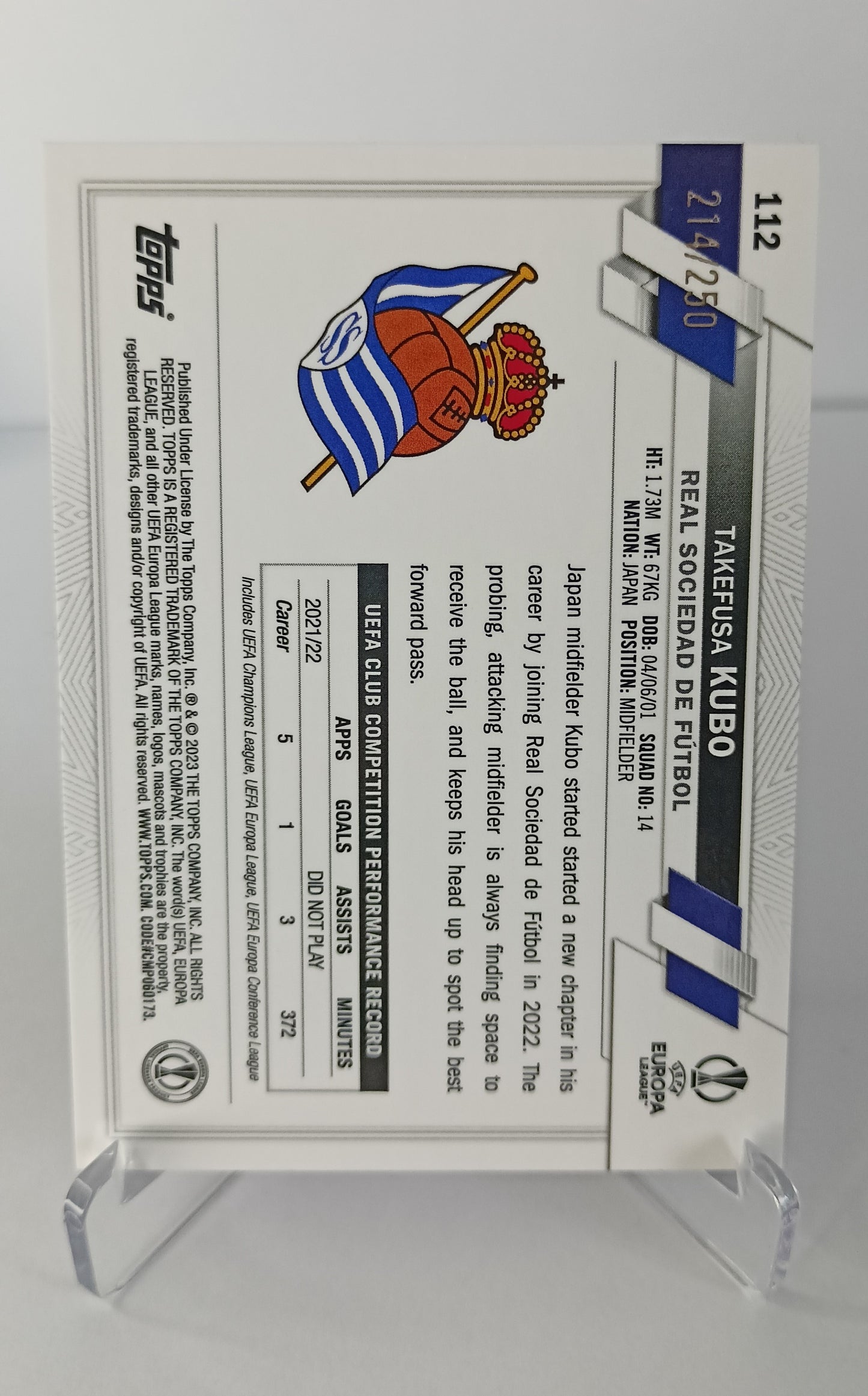Takefusa Kubo /250 Topps Chrome 2022-23 Real Sociedad