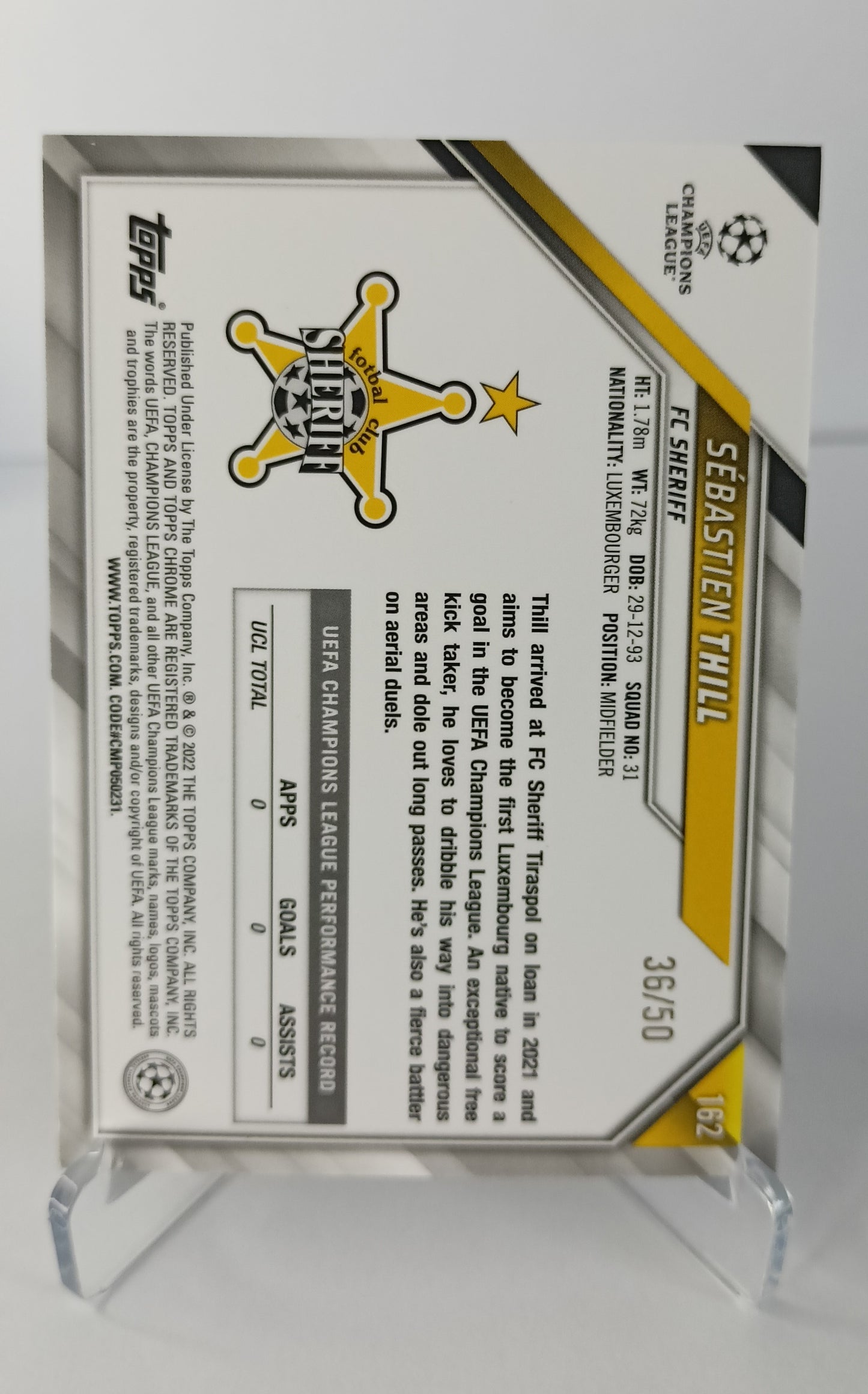 Sebastien Thill /50 Topps Chrome 2021-22 F.C Sheriff