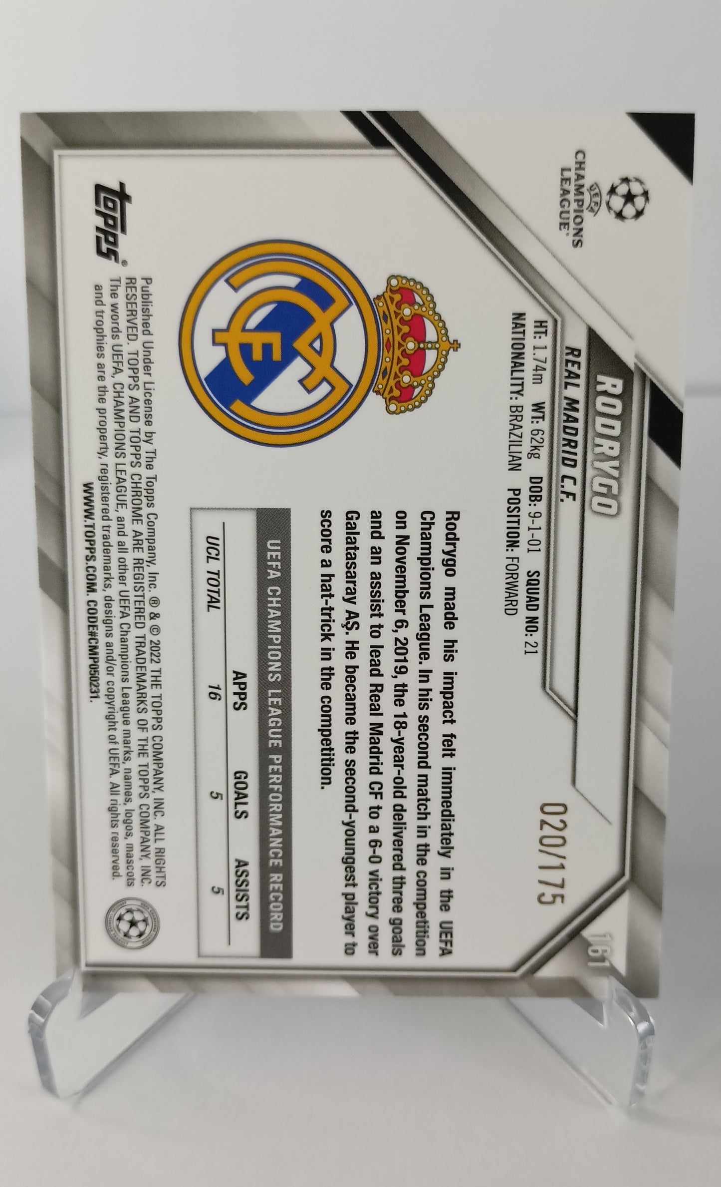 Rodrygo /175 Topps Chrome 2021-22 Real Madrid