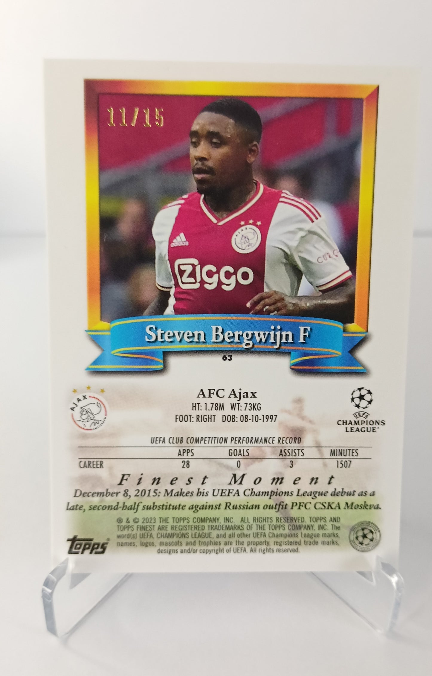 Steven Bergwijn /15 Topps Finest Flashback 2022-23 AFC Ajax