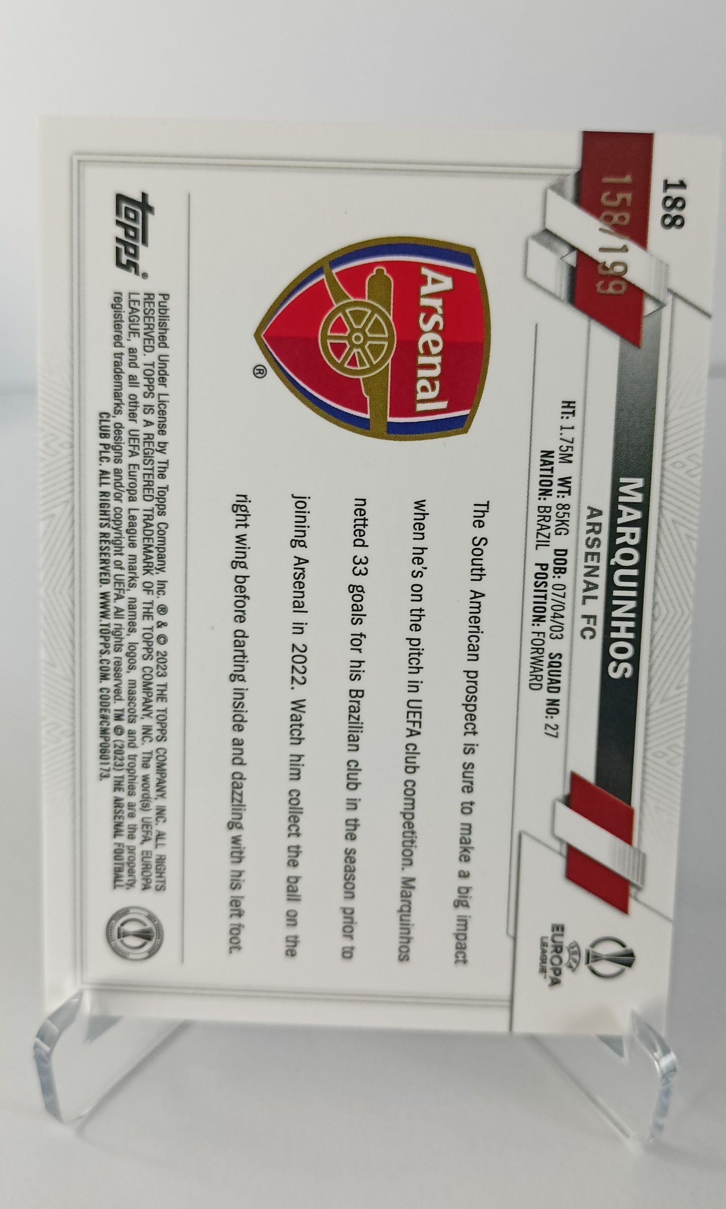 Marquinhos /199 Topps Chrome 2022-23 Arsenal F.C