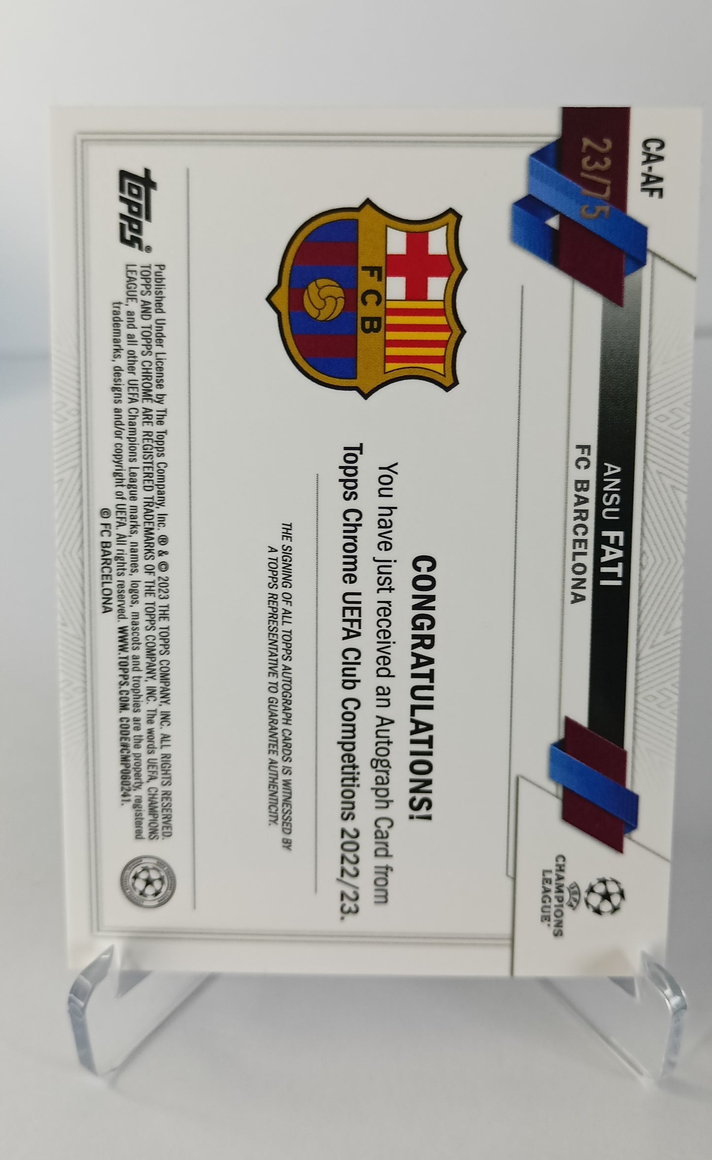Ansu Fati /75 Autógrafo Topps Chrome 2022-23 F.C Barcelona