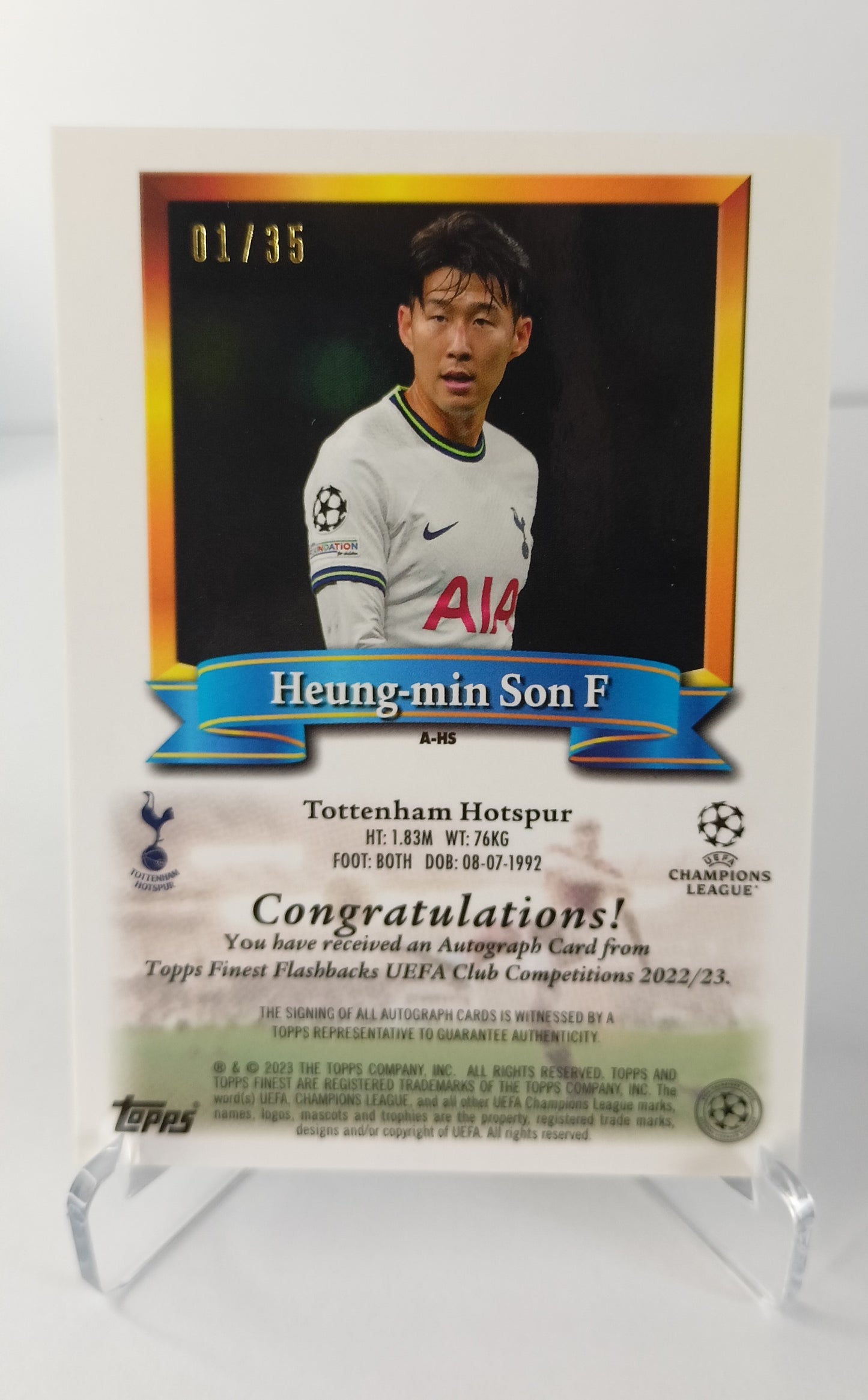 Heung-Min Son /35 Autógrafo Topps Finest Flashback 2022-23 Tottenham