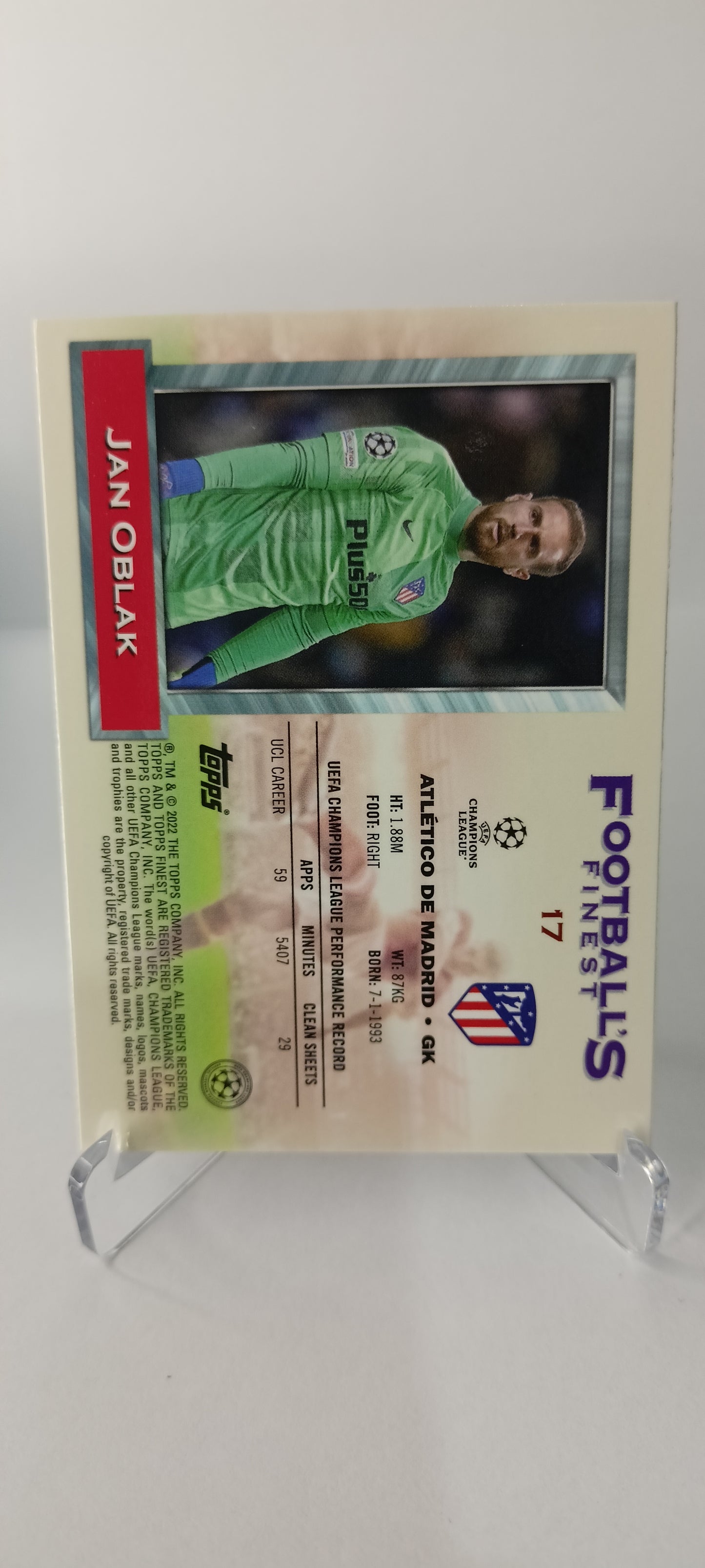 Jan Oblak Topps Finest Flashback 2021-22 Átletico De Madrid
