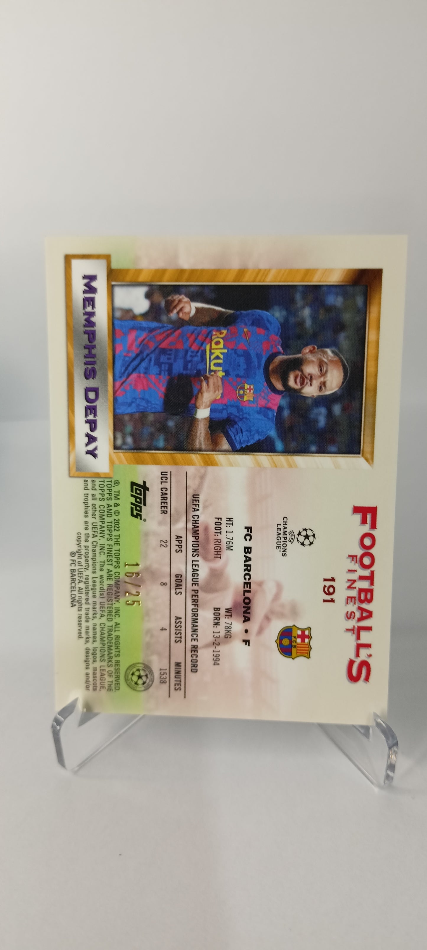 Memphis Depay /25 Topps Finest Flashback 2021-22 FC Barcelona