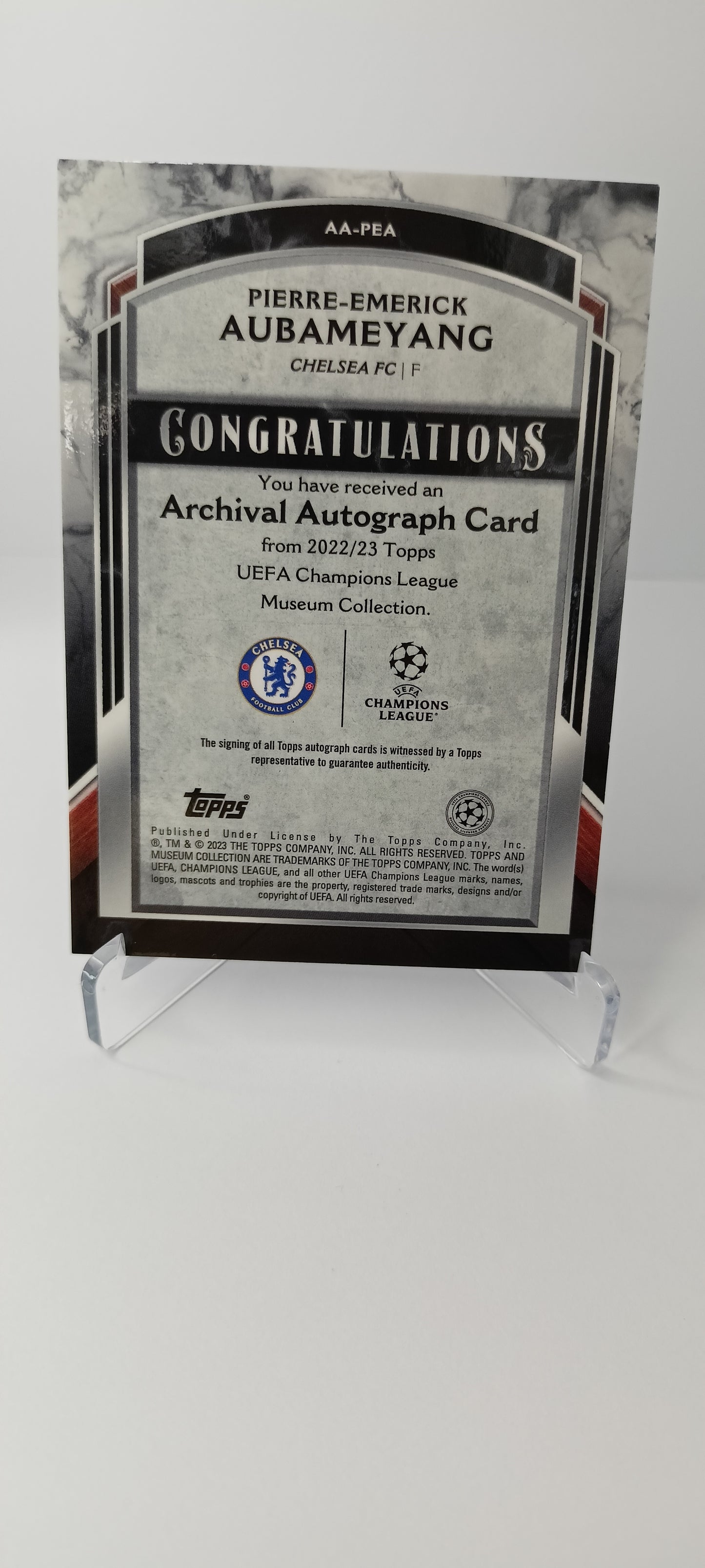 Aubameyang /99 Autógrafo Topps Museum 2023 Chelsea