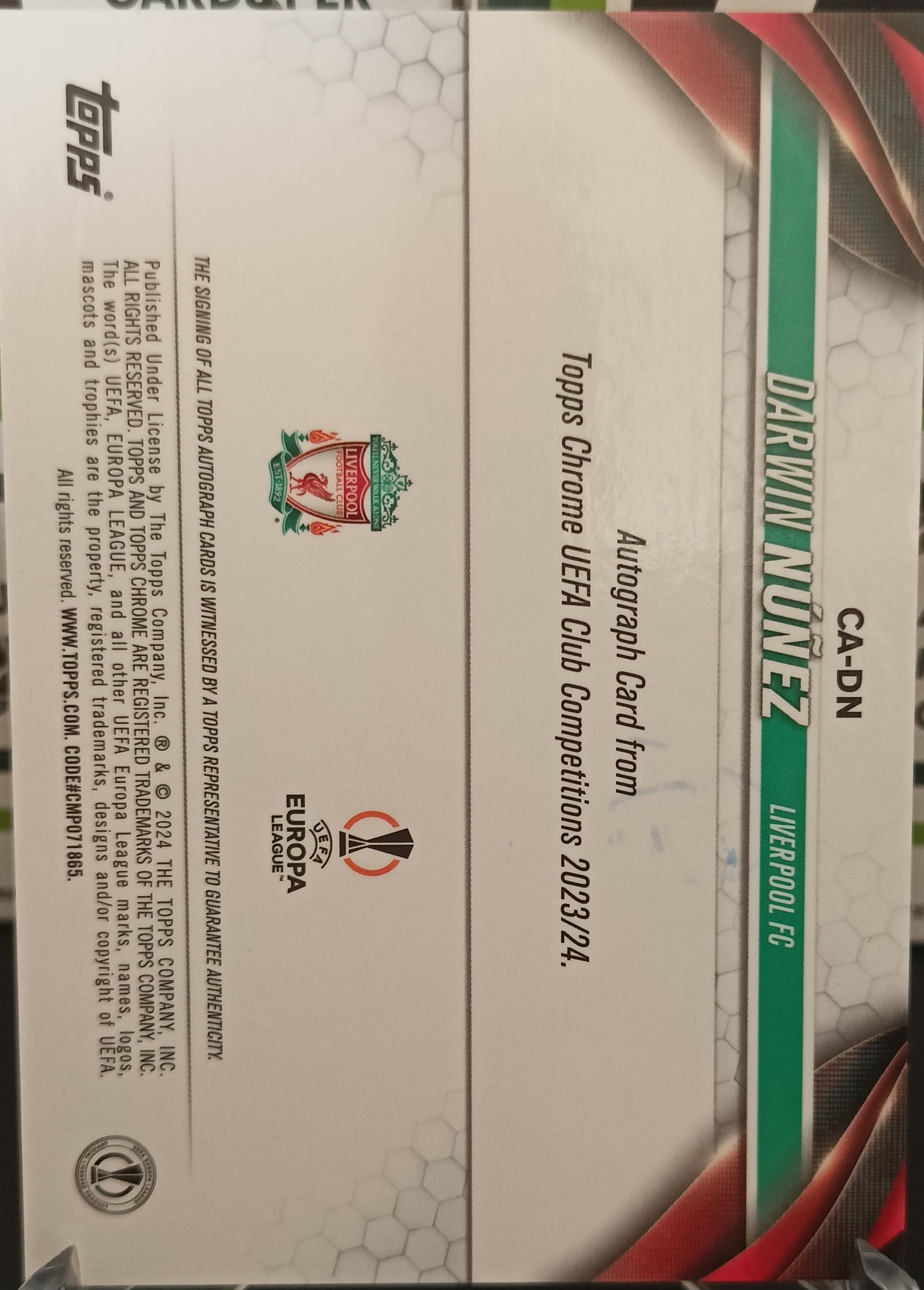 Darwin Nuñez Autógrafo Topps Chrome 2023/24 Liverpool