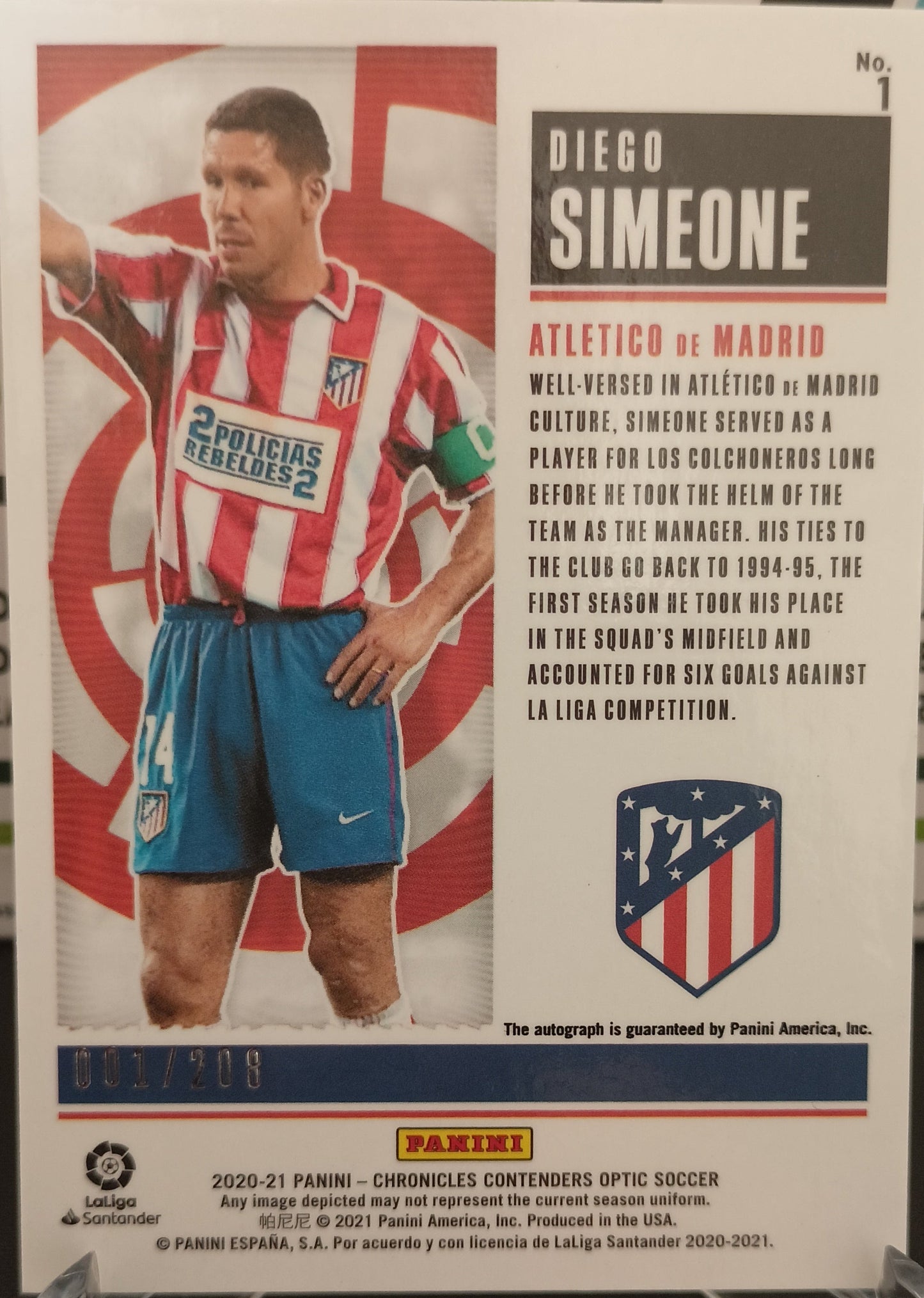 Simeone /208 Autógrafo Panini Chronicles 2020/21 Atlético Madrid
