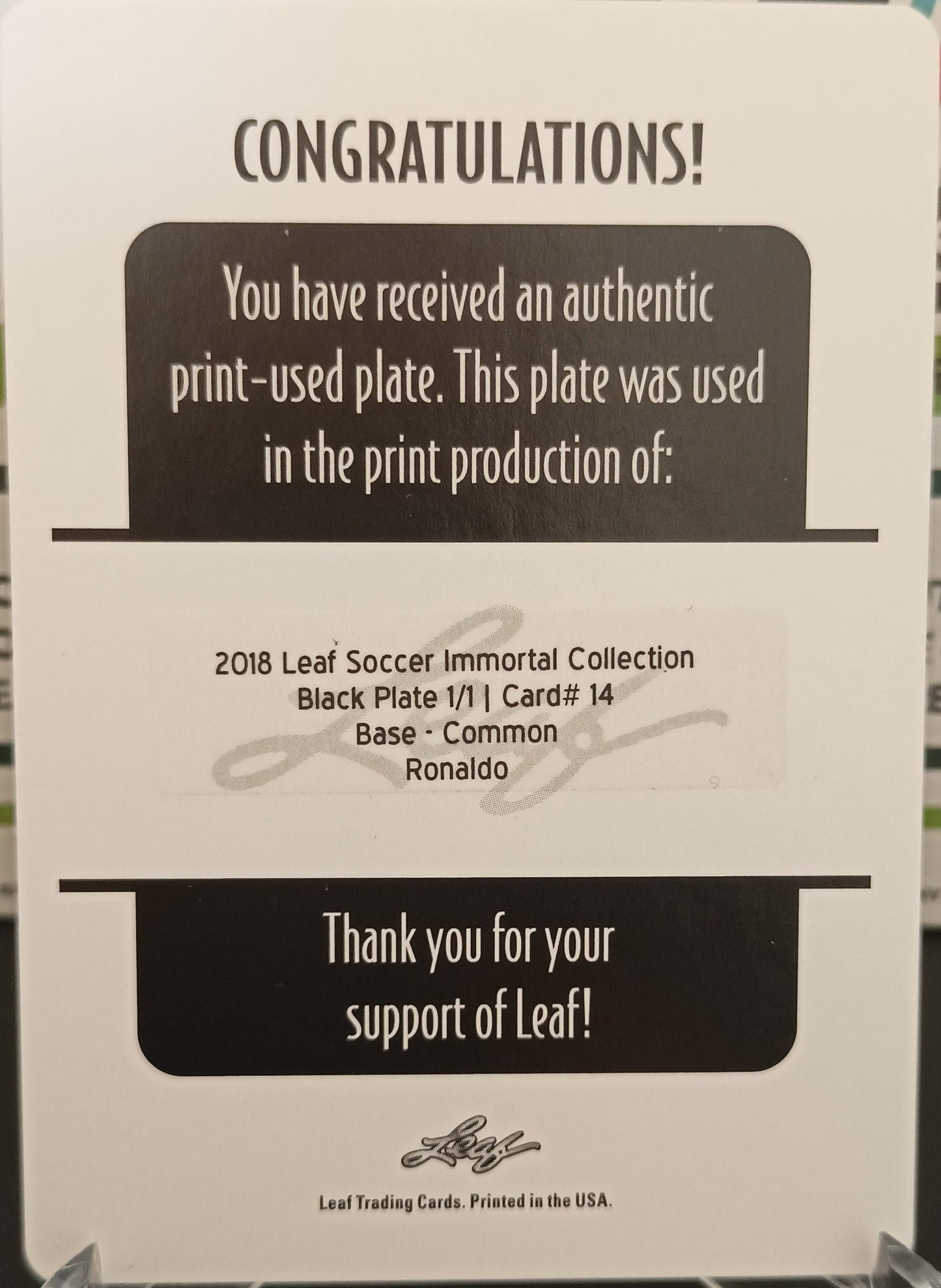 Ronaldo Nazario 1/1 placa impresión Leaf 2018