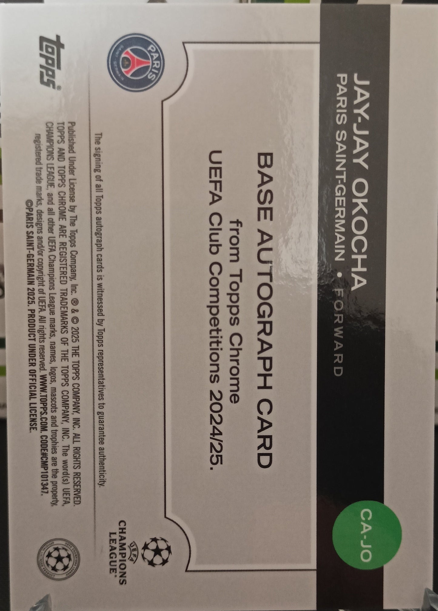 Jay Jay Okocha /50 Autografo Topps Chrome 2024/25 PSG