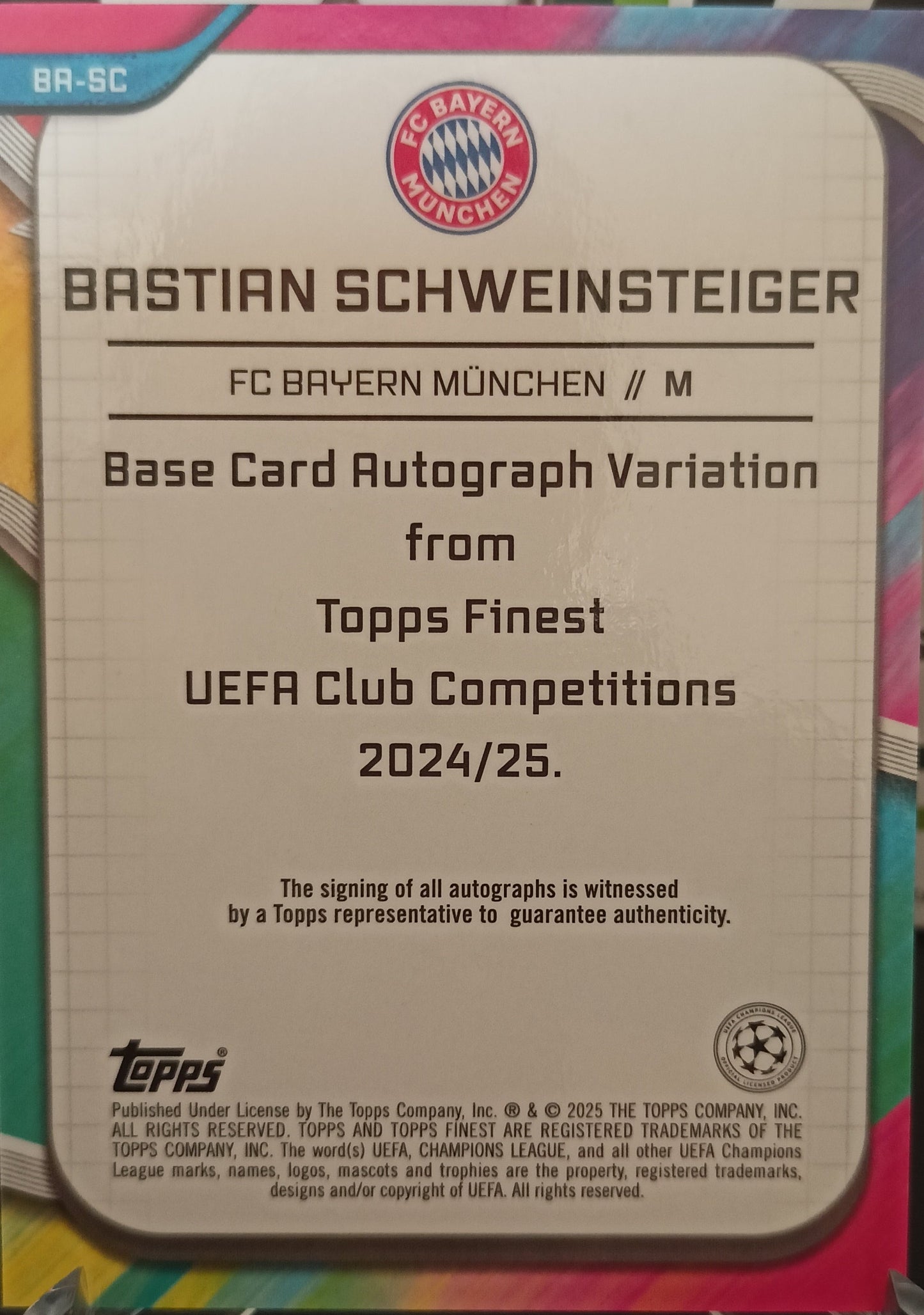 Schweinsteiger /99 Autografo Topps Finest 2024/25 FC Bayern Munich