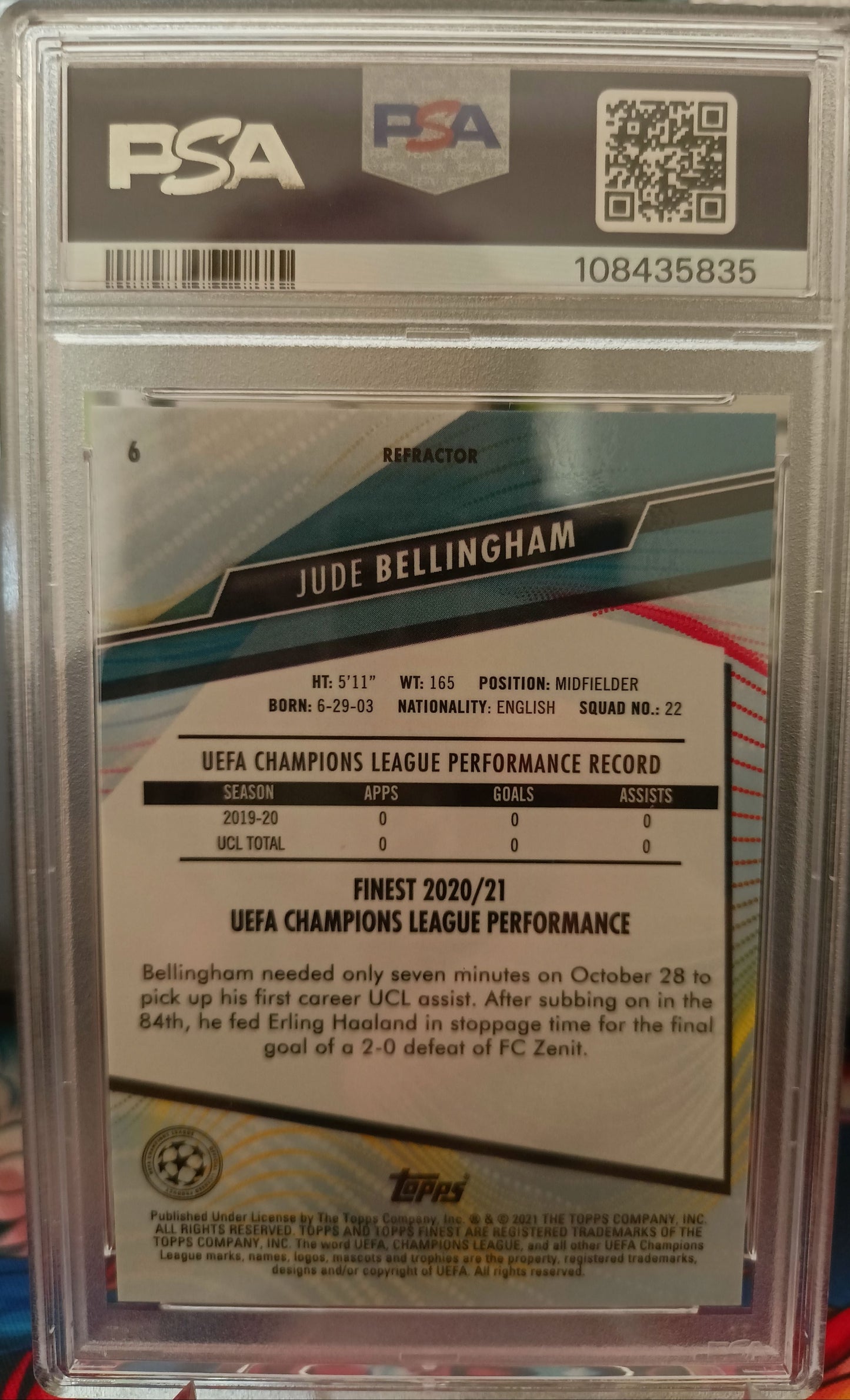 Bellingham Refractor Rookie PSA 10 Topps Finest 2020 Borussia Dortmund