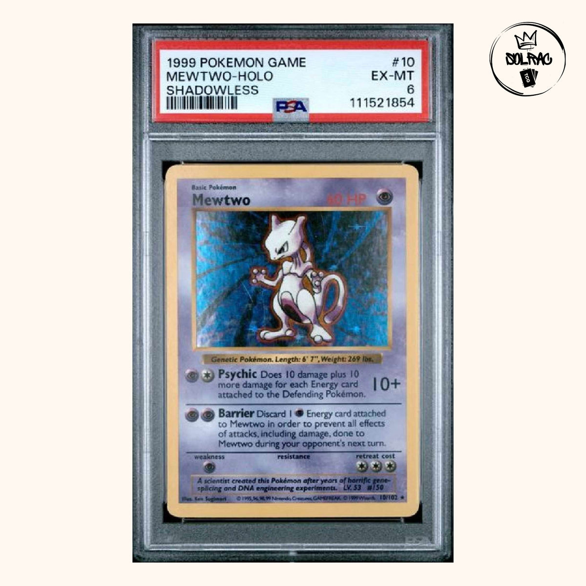 Mewtwo base set 1999 Holo Shadowles PSA6