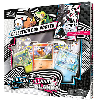 CAJA POSTER POKEMON TCG ESCARLATA Y PÚRPURA FULGOR NEGRO Y LLAMA BLANCA