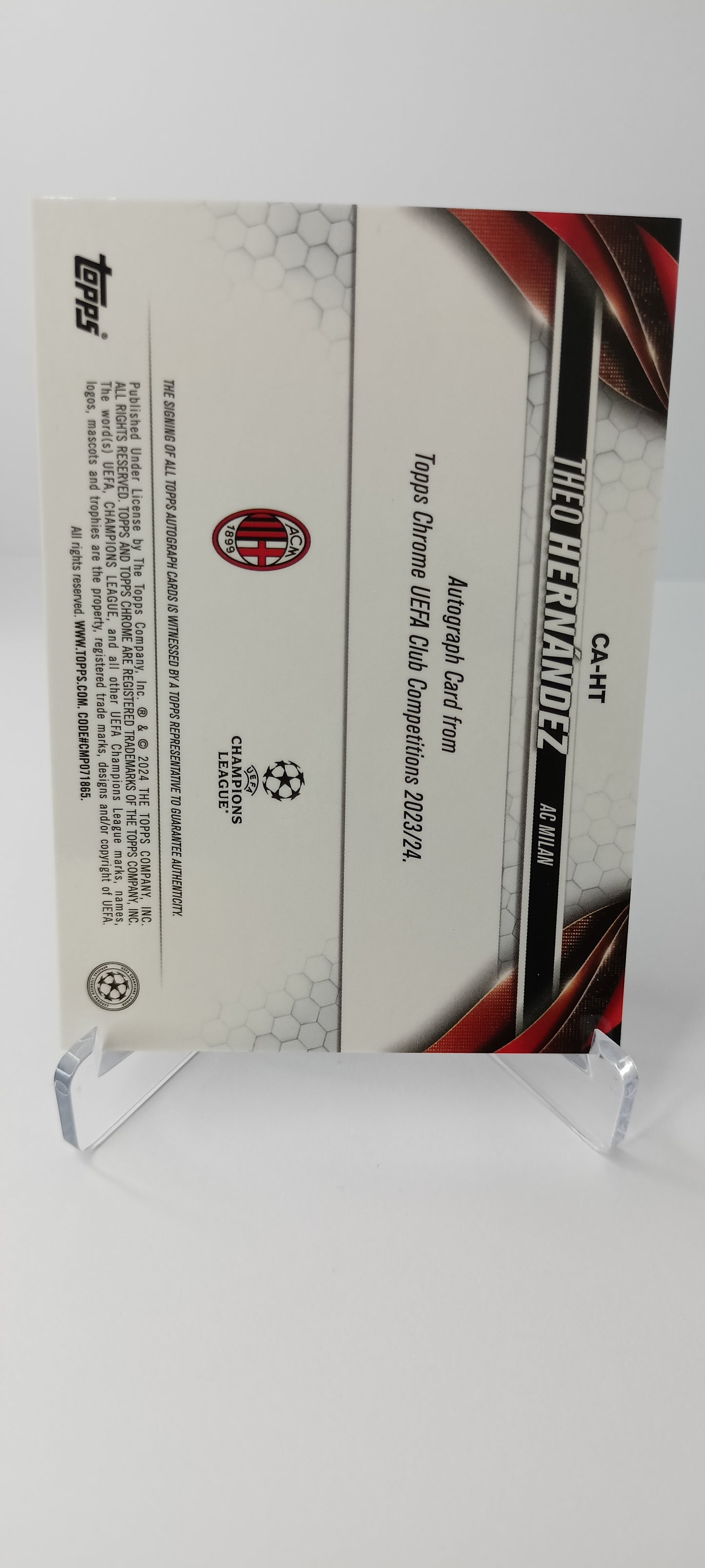 Theo Hernández /299 Autógrafo Topps Chrome 2024 A.C Milán